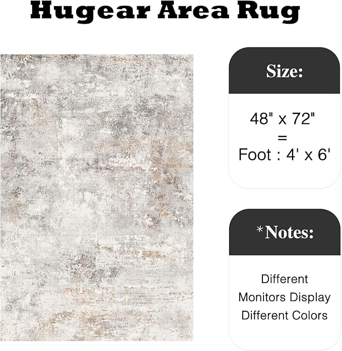 4x6 Washable Rugs Hallway Area Rug Indoor Accent Rug Abstract Non Slip Low Pile Carpet Distressed Throw Rug for Bedroom Living Room Office Dining Room Kitchen Laundry Room Bathroom