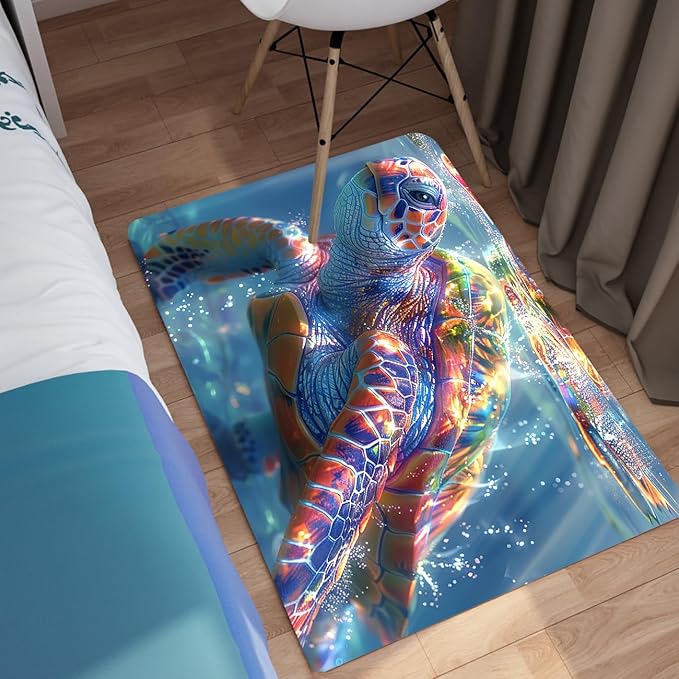 Sea Turtle Coastal Rug - Kids Sea Turtle Rugs for Bedroom Ocean Life Theme, 35" L x 23" W