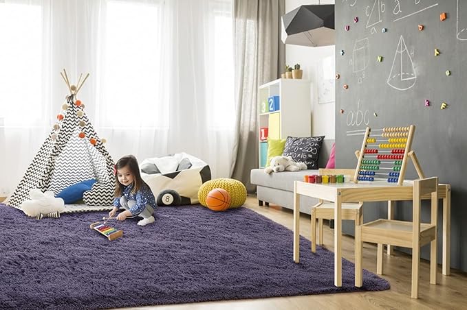 TWINNIS Super Soft Shaggy Rugs Fluffy Carpets 6x9 Feet, Indoor Modern Plush Area Rugs for Living Room Bedroom Kids Room Nursery Home Decor, Upgrade Anti-Skid Rectangular Fuzzy Rug, Grey Purple