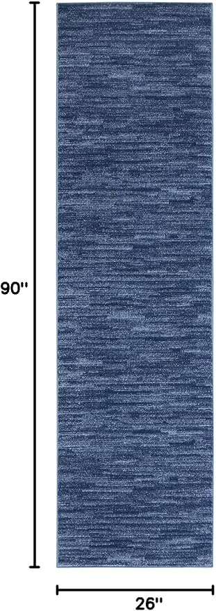 Nourison Essentials Indoor/Outdoor Navy Blue 2'2" x 7'6" Area Rug, Easy Cleaning, Non Shedding, Bed Room, Living Room, Dining Room, Backyard, Deck, Patio (2x8)