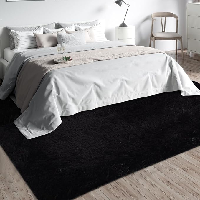 10X14 Large Shag Area Rugs for Living Room Bedroom,Big Soft Black Fluffy Rug for Bedroom Dorm, Indoor Carpet Nursery Rugs for Kids Girls Room Home Decor,Black