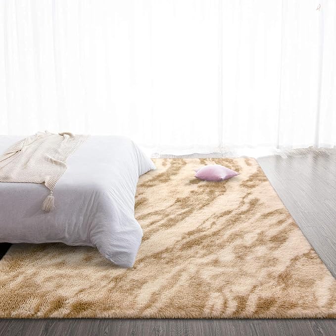 TWINNIS Super Soft Shaggy Rugs Fluffy Carpets, 6x9 Feet, Indoor Modern Plush Area Rugs for Living, Bed Room Kids Room Nursery Home Decor, Upgrade Anti-Skid Rectangular Fuzzy Rug, Beige Brown