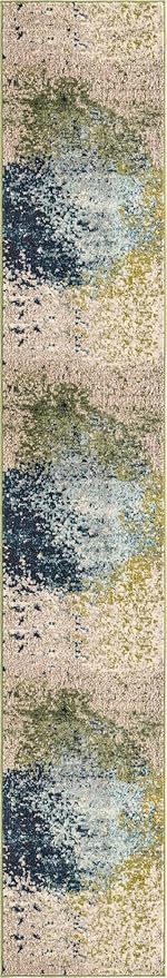 Unique Loom Estrella Collection Abstract, Modern, Light Colors, Distressed Area Rug (2' 7 x 12' 0 Runner, Blue/Beige)