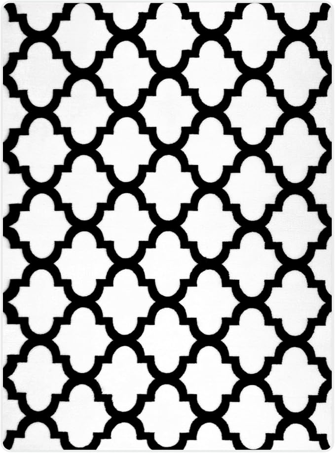 3x5 White and Black Area Rug for Bedroom, Shag Geometric Modern Throw Rugs Living Room Low Pile, Small Memory Foam Soft Carpet for Kids Bedside Dorm Indoor