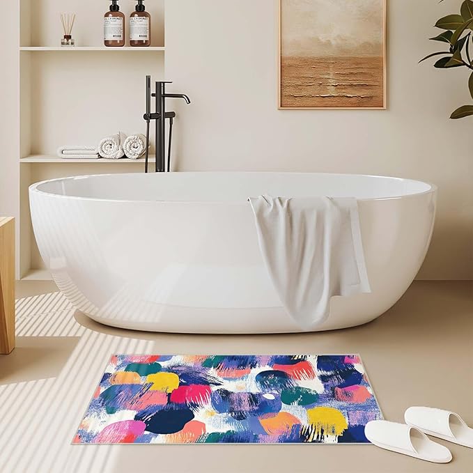 2x3 Entryway Rug Abstract Colorful Area Rug Ultra-Thin Soft Small Carpet Bathroom Non Slip Indoor Entrance Low Pile Door Mat Kitchen Stain Resistant Washable Machine