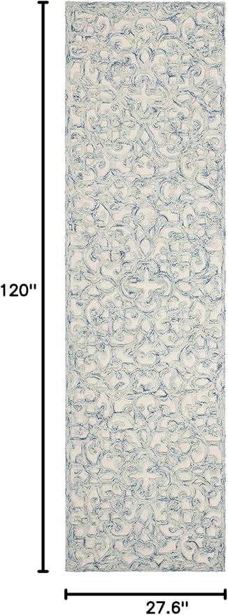 SAFAVIEH Trace Collection Runner Rug - 2'3" x 10', Blue & Ivory, Handmade Wool, Ideal for High Traffic Areas in Living Room, Bedroom (TRC103B)