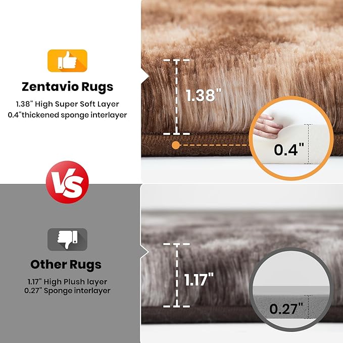 Zentavio Area Rugs for Living Room Large Rugs for Bedroom 8x10 Soft Carpet Fluffy Furry Shag Aesthetic Plush High Pile Gray Throw Rug for Nursery Kids Room Dorm Tie-Dyed Coffee