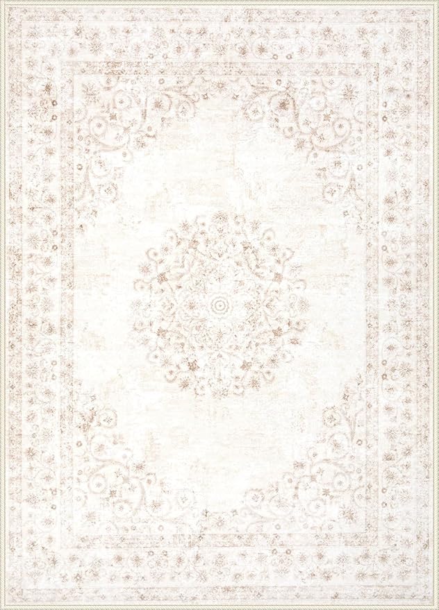 2x3 Area Rugs for Entryway: Washable Vintage Rug Indoor Soft Non-Slip Distressed Doormat for Bedroom Bathroom Kitchen Home Office (Beige, 2'x3')