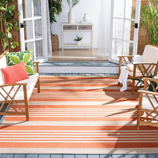SAFAVIEH Courtyard Collection Area Rug - 9' x 12', Terracotta & Beige, Stripe Design, Non-Shedding & Easy Care, Indoor/Outdoor & Washable-Ideal for Patio, Backyard, Mudroom (CY6062-241)