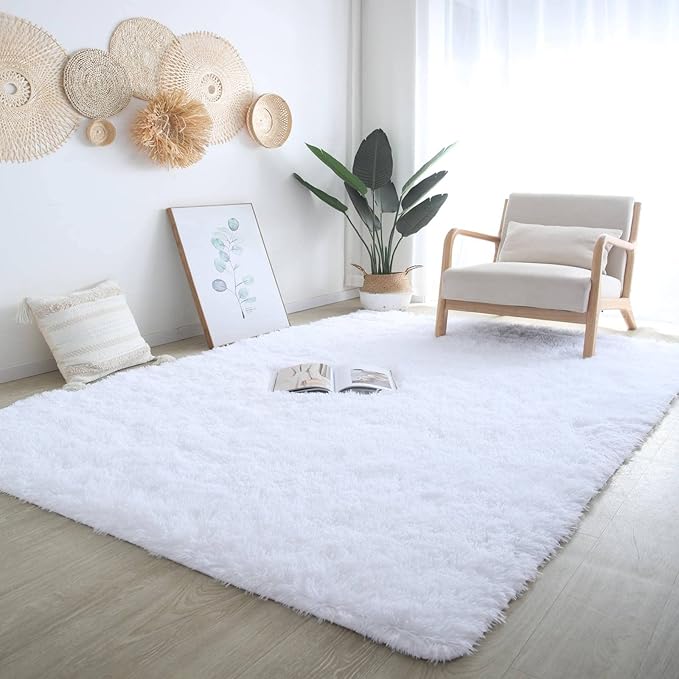CAIYUECS Shag Area Rug,Indoor Ultra Soft Plush Rugs for Bedroom Living Room, Non-Skid Modern Nursery Faux Fur Rugs for Kids Room Home Decor (4x6 Feet, White)