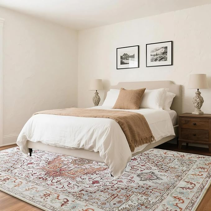 Vitnage Beige Area Rug, Low Pile Washable Rugs, Non-Slip Distressed Rugs for Bedroom, Living Room, Kitchen, Dining Room (Beige, 8x10)