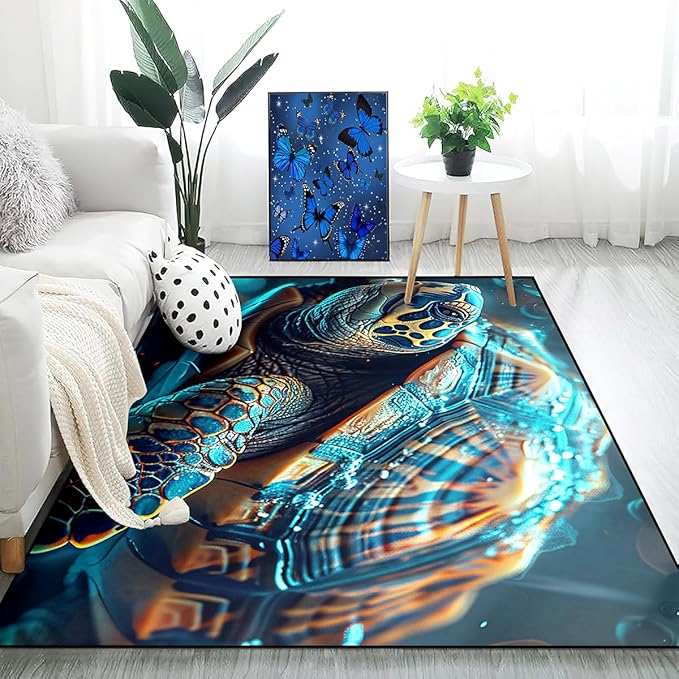 Sea Turtle Area Rug - Sea Turtle Rug for Bedroom Ocean Theme Rugs Ocean Life Decor, 47 in x 39 in