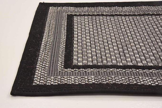 Unique Loom Outdoor Border Collection Area Rug - Multi Border (2' 2" x 6' 1" Runner, Gray/ Black)