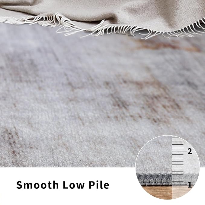 Toneed 2x6 Runner Rug Modern Abstract Hallway Rug Washable Non Slip Rubber Rugs for Kitchen Stairs Entryway Bedroom Living Room Printed Low Pile Foldable Accent Rugs Grey/Brown