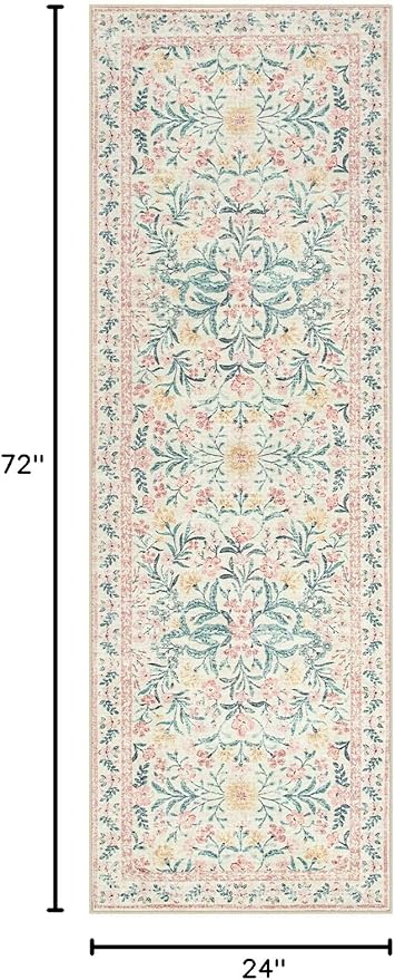Morebes Boho Hallway Runner Rug 2x6,Floral Kitchen Runner Rugs Non Skid Washable,Super Soft Indoor Throw Carpet for Girls Bedroom Bedside Bathroom Laundry Room, Pink/Multi
