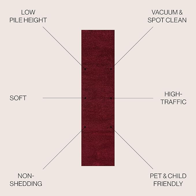 JONATHAN Y SEU100Q-212 Haze Solid Low-Pile Indoor Runner Rug, Coastal, Bohemian, Minimalist, Classic, Casual for Bedroom,Kitchen,Living Room,Non Shedding,Easy-Washing, Red, 2 X 12