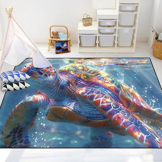 Sea Turtles Rug for Kids - Sea Turtle Area Rug 59" L x 39" W Ocean Life Turtles Carpet for Bedroom Living Room Ocean Turtle Kids Room Decor