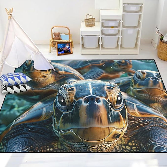 Sea Turtle Area Rug - Sea Turtle Rug for Bedroom Ocean Theme Rugs Ocean Animal Room Decor, 47" L x 31" W
