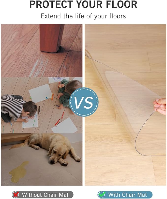 Area Mat for Hard Floors, 5'×7' Transparent PVC Area Rug for Home, Waterproof Durable Protector for Dining Room, Kitchen, Living Room, Large No-Slip Baby Play Mat for Floor, Pet Litter Pad