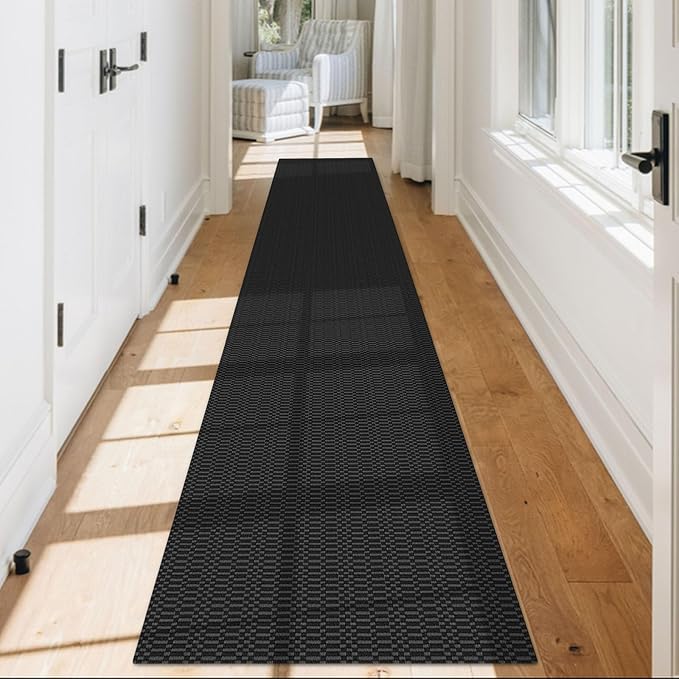 KOZYFLY Washable Runner Rug 2x12 ft Hallway Kitchen Runner Rugs with Rubber Backing Entryway Runner Indoor, Extra Long Carpet Runners for Hall Kitchen Entryway, Black/Grey