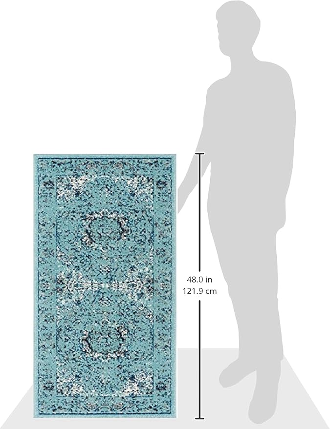 SAFAVIEH Evoke Collection 2'2" x 4' Light Blue / Light Blue EVK220E Shabby Chic Oriental Medallion Non-Shedding Living Room Bedroom Accent Rug