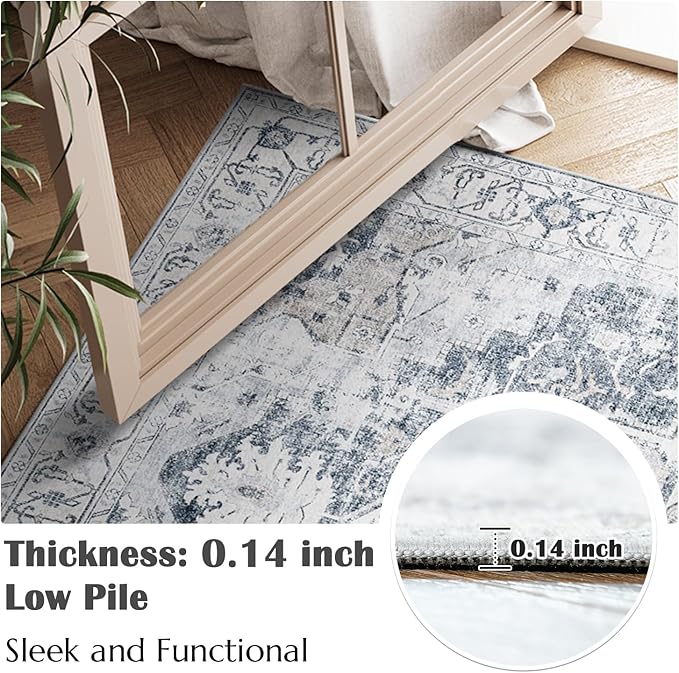 jinchan Runner Rug 3x10-2pcs Vintage Hallway Rug Kitchen Washable Runner Retro Floor Cover Lightweight Non-Slip Thin Distressed Carpet for Entryway Bathroom Laundry Room Bedroom Stairway Grey