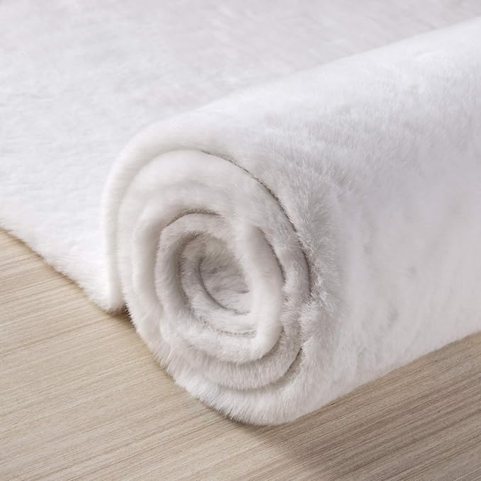 Ashler HOME DECO Ultra Soft Faux Rabbit Fur Rug, Area Rugs for Bedroom Floor Sofa Living Room, Carpet Accent Rugs White 2 x 3 Feet