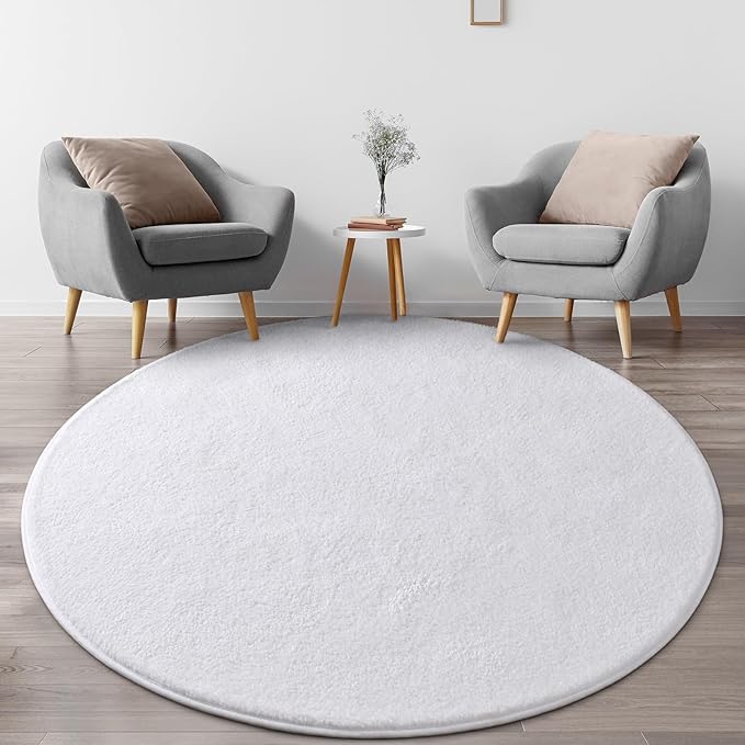 Lascpt Round Rug for Bedroom 4x4, White Circle Rug for Living Room Super Soft Thicken Memory Foam Circular Rug, Non-Slip Indoor Area Rug for Modern Home Decor, Round Carpet for Nursery Kid's Room