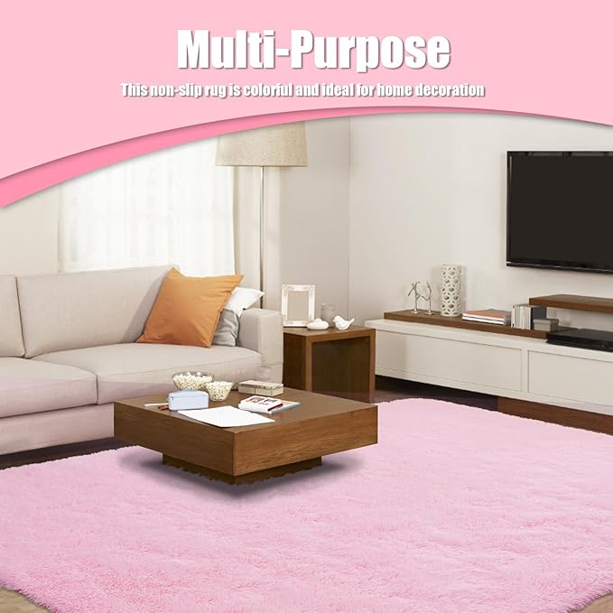 6x9 Fluffy Area Rug for Living Room,Shag Area Rugs for Bedroom,Pink Soft Fuzzy Rug Non-Shedding Indoor Plush Carpet for Kids Bedroom Nursery Dorm Home Decor