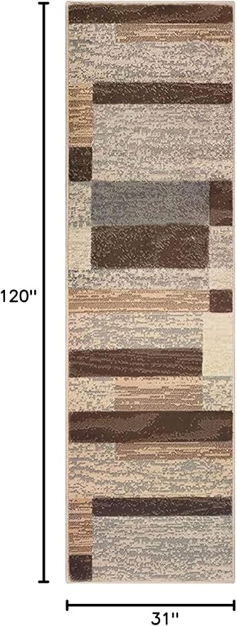 SUPERIOR Indoor Runner Rug, Jute Backed, Modern Geometric Patchwork Floor Decor for Bedroom, Office, Living Room, Entryway, Hardwood Floors, Rockwood Collection, 2' 7" x 10', Slate