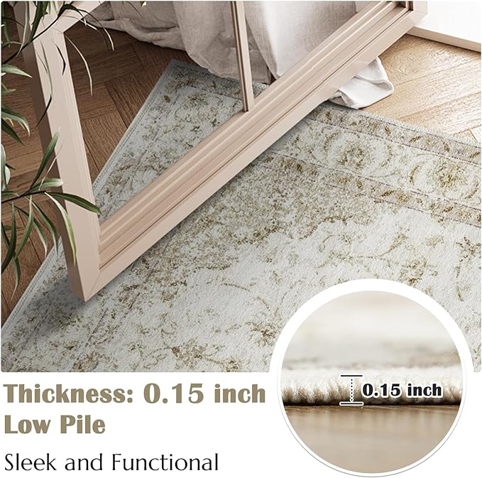 jinchan Hallway Runner Rug 2x8 Machine Washable Runner Rug with Rubber Backing Vintage Floral Non-Slip Ultra-Thin Low Pile Carpet for Kitchen Laundry Entryway Living Room Farmhouse (2x8ft,Taupe)