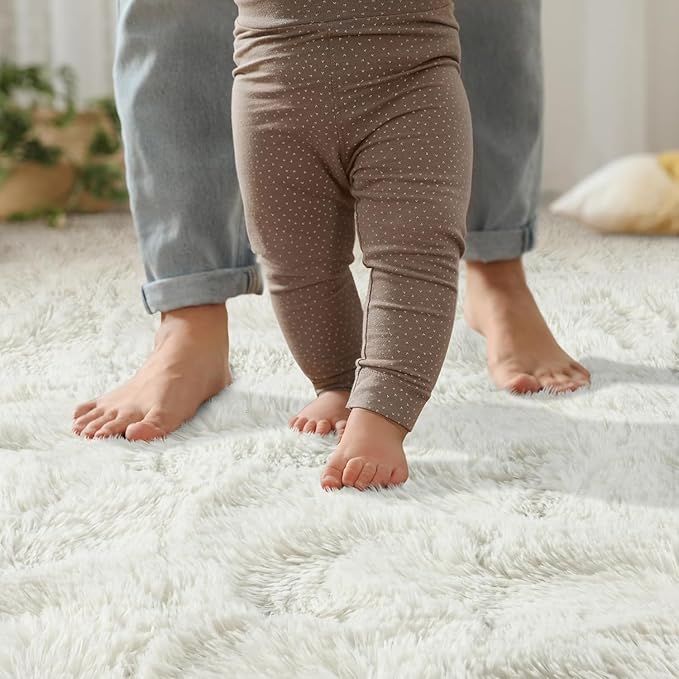 YJ.GWL Area Rugs for Living Room Bedroom, 9x12 Machine Washable Large Cream Carpet, Soft Fluffy Shaggy Thick Big Shag Indoor Floor Rug for Kids Boy and Girls Room Dorm Home Decor Aesthetic