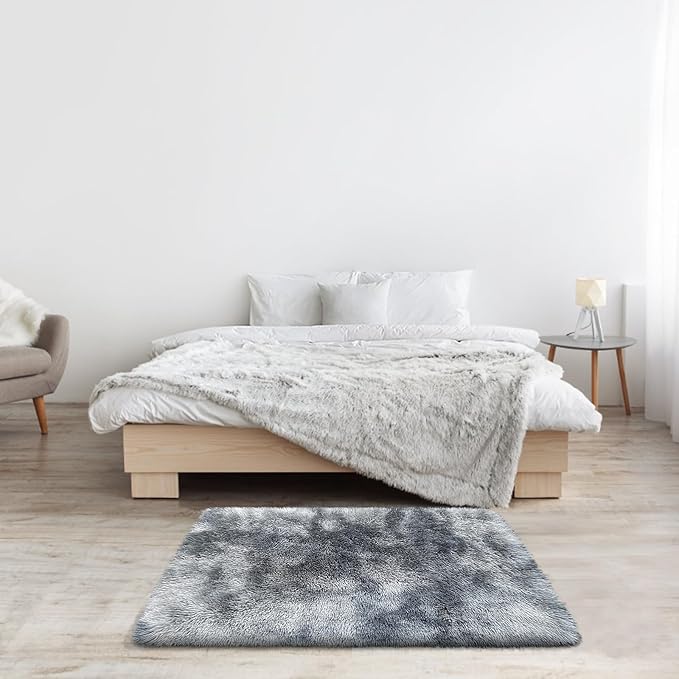 2x3 Fluffy Area Rugs for Bedroom Living Room,Small Soft Shag Fuzzy Rug Non-Shedding Indoor Plush Carpet for Kids Bedroom Nursery Dorm Home Decor,Mottling Black