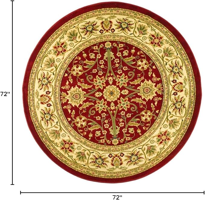 SAFAVIEH Lyndhurst Collection 6' Round Red / Ivory LNH212F Traditional Oriental Non-Shedding Dining Room Entryway Foyer Living Room Bedroom Area Rug