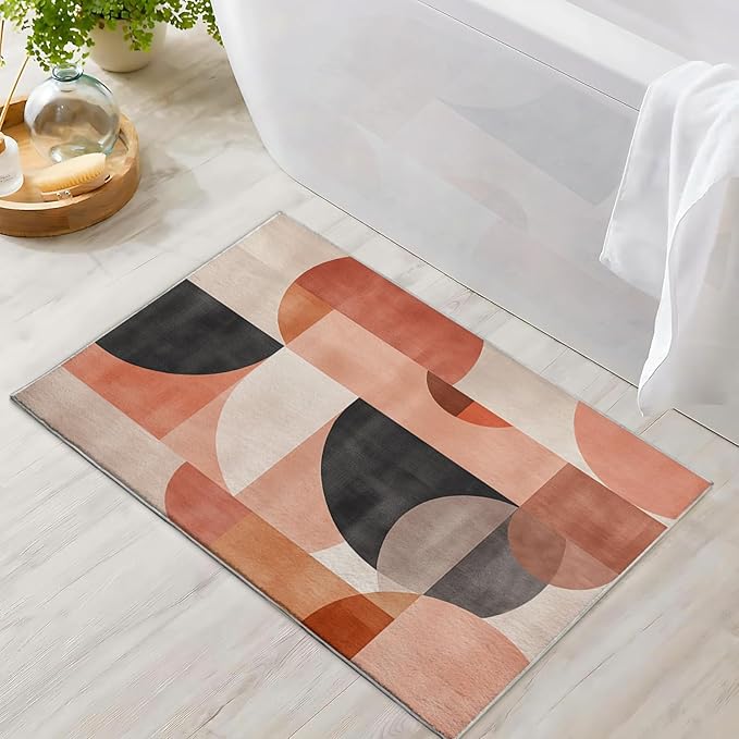 2x3 Area Rugs for Living Room Machine Washable Geometric Boho Rug Non Slip Printed Mid Century Rug Carpet Friendly Modern Rug for Bathroom Bedroom Dining Room Kitchen