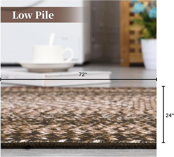 Washable Runner Rug 2x6 Bathroom Rugs Dark Brown Modern Printed Braided Bedroom Rug Non Slip Geometric Kitchen Rugs Stain Resistant Carpet for Laundry 2'x6' Dark Brown
