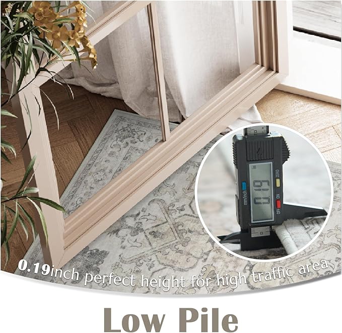 jinchan Hallway Runner Rug 3x10 Machine Washable - Vintage Floral Non-Slip Low-Pile Soft Ultra-Thin Faux Wool Kitchen Rug Distressed Carpet Runner for Farmhouse Bedroom Laundry Room (3x10ft,Taupe)