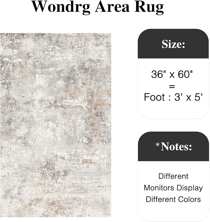 3x5 Washable Rugs Hallway Area Rug Indoor Accent Rug Abstract Non Slip Low Pile Carpet Distressed Throw Rug for Bedroom Living Room Office Dining Room Kitchen Laundry Room Bathroom