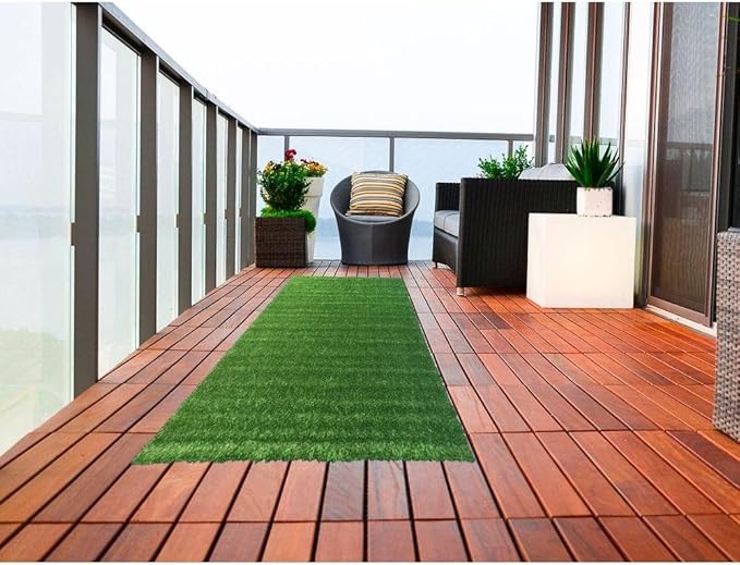Sweethome Meadowland Collection Indoor and Outdoor Artificial Green Lawn Grass Turf Area Rug 20" X 59" Green Artificial Grass/Pet mat with Rubber Backed