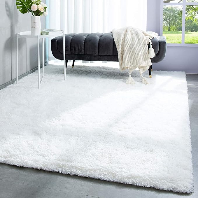 TWINNIS Super Soft Shaggy Rugs Fluffy Carpets 3x5 Feet, Indoor Modern Plush Area Rugs for Living Room Bedroom Kids Room Nursery Home Decor, Upgrade Anti-Skid Rectangular Fuzzy Rug, Cream White