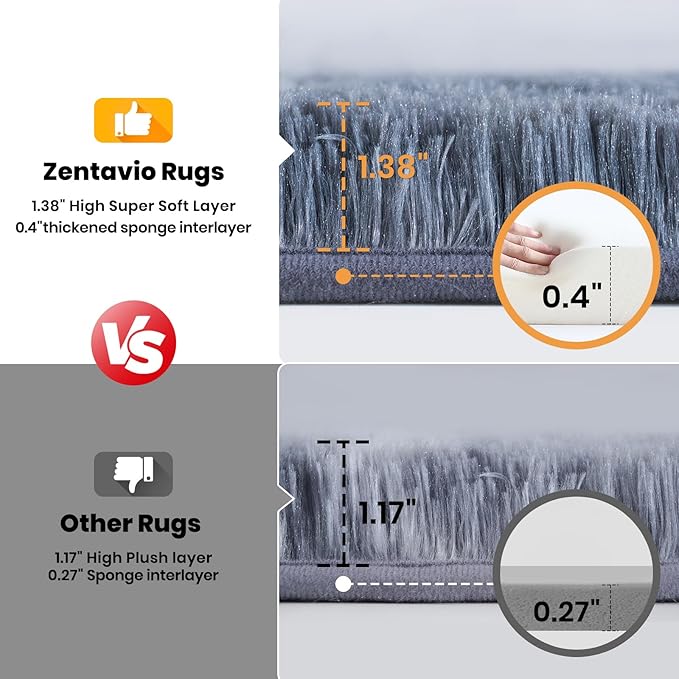 Zentavio Area Rugs for Living Room Large Rugs for Bedroom 5x8 Carpet Fluffy Fuzzy Soft Shag Aesthetic Plush High Pile Gray Throw Rug for Nursery Kids Room Dorm Tie-Dyed Blue Grey