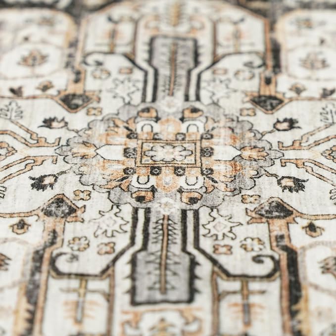 Washable 3x5 Area Rug - Soft Area Rugs for Living Room Stain Resistant Carpet Vintage Lightweight Rugs for Bedroom Kitchen entryway with Non Slip Backing Home Decor Small Mat 3X5 Black