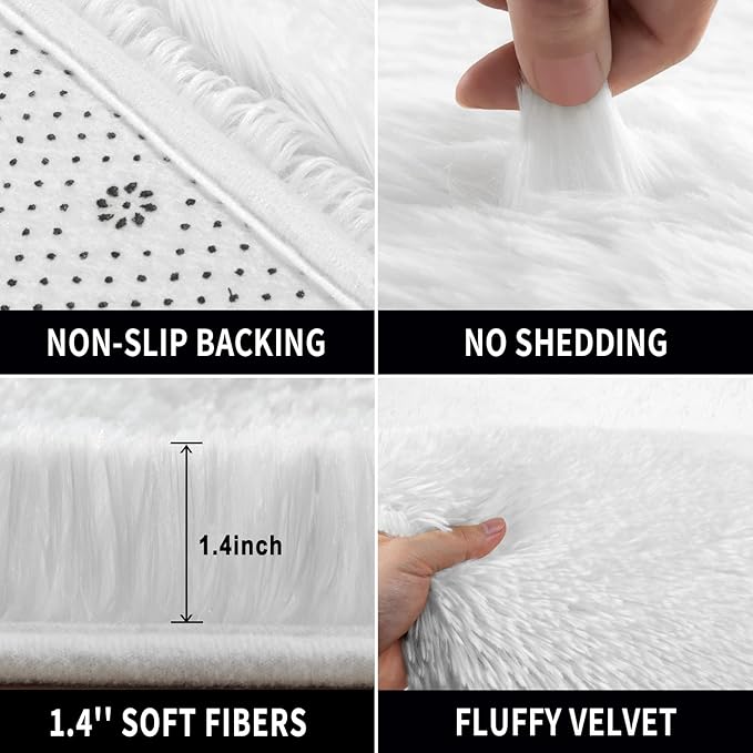 RUGTUDER 6x9 Area Rug for Bedroom, White Fluffy Rugs for Living Room, Upgrade Anti-Slip Soft Shag Fuzzy for Kids Girls Boys Baby Nursery Room Decor, Furry Large Carpet Room Decor Aesthetic
