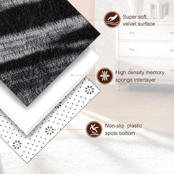 TWINNIS Super Soft Shaggy Rugs Fluffy Carpets, 5x8 Feet, Indoor Modern Plush Area Rugs for Living Room Bedroom Kids Room Nursery Home Decor, Upgrade Anti-Skid Rectangular Fuzzy Rug, Charcoal Grey