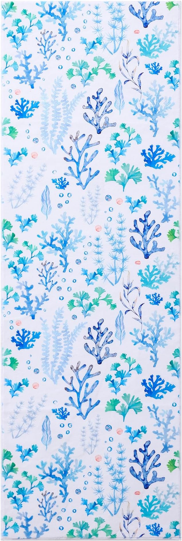 Carvapet Rugs for Hallway Laundry Bedroom, Modern Floral Low Pile Long Carpet with Rubber Backing, Foldable, Non Slip Machine Washable (10 x 3 Feet Rectangular, Blue Coral Runner Rug)