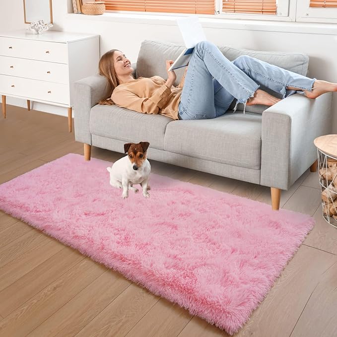 YJ.GWL Area Rugs for Bedroom, 2x3 Door Mat Washable Small Pink Bedside Rug,Fluffy Shaggy Entryway Rugs for Living Room, Shag Indoor Floor Carpet for Kids Boy and Girls, Home Decor Aesthetic