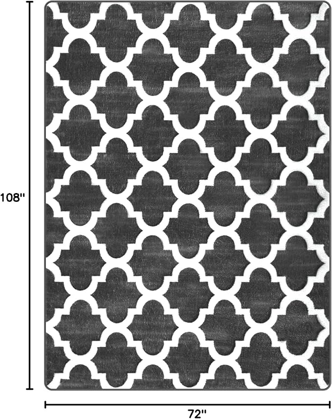 Large 6x9 Geometric Shag Modern Area Rug for Living Room Bedroom, Distressed Moroccan Fluffy Rug Indoor Carpets for Kids Nursery Bedside Room Decor, Memory Foam Shaggy Rugs, Dark Grey/White