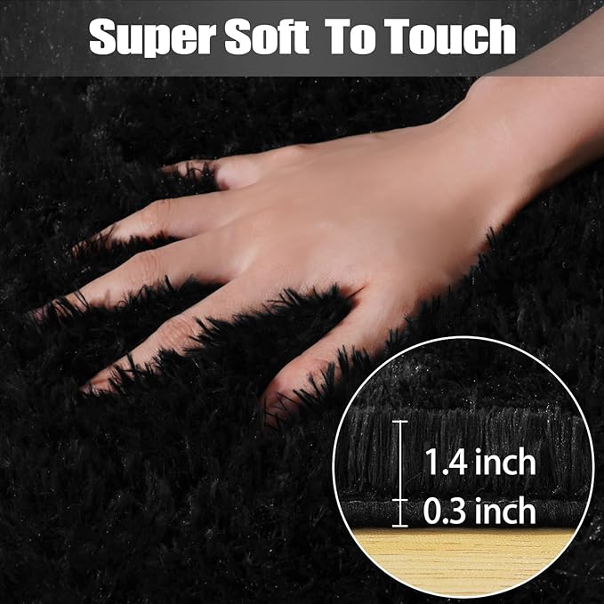 Black Area Rugs for Bedroom, 4x6 Fluffy Soft Shag Rugs for Living Room, Small Fuzzy Plush Shaggy Carpets for Boys and Girls Dorm Room Home Decor (4ft x 6ft, Black)