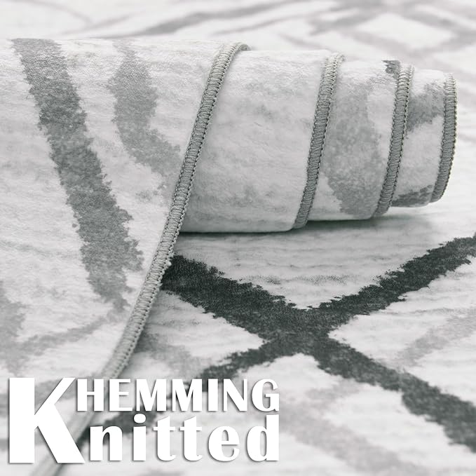 jinchan 2x10 Kitchen Runner Rug, Washable Abstract Geometric Grid Runner, Non-Slip Thin Accent Carpet for Hallway, Bedroom, Bathroom, Laundry Room, Living Room, Black Lines