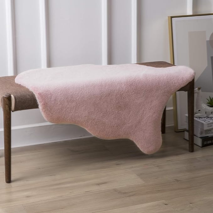 Ashler HOME DECO Ultra Soft Faux Rabbit Fur Chair Couch Cover Area Rug for Bedroom Floor Sofa Living Room Pink 2 x 3 Feet